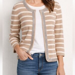 Banana Republic Women’s L Striped Open Front Cardigan Silver Trim Cotton